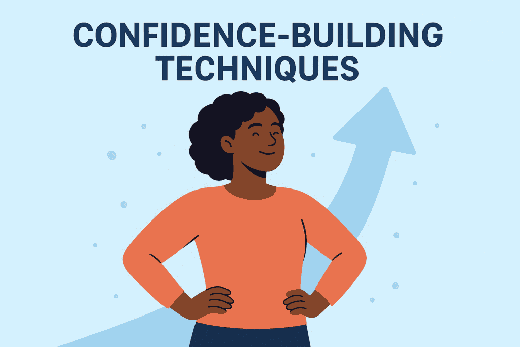 Illustration of a confident person with hands on hips and an upward arrow in the background