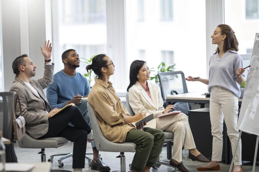 Students participating in GILP's personality development course to improve confidence, communication skills, and professional growth through interactive classroom activities.