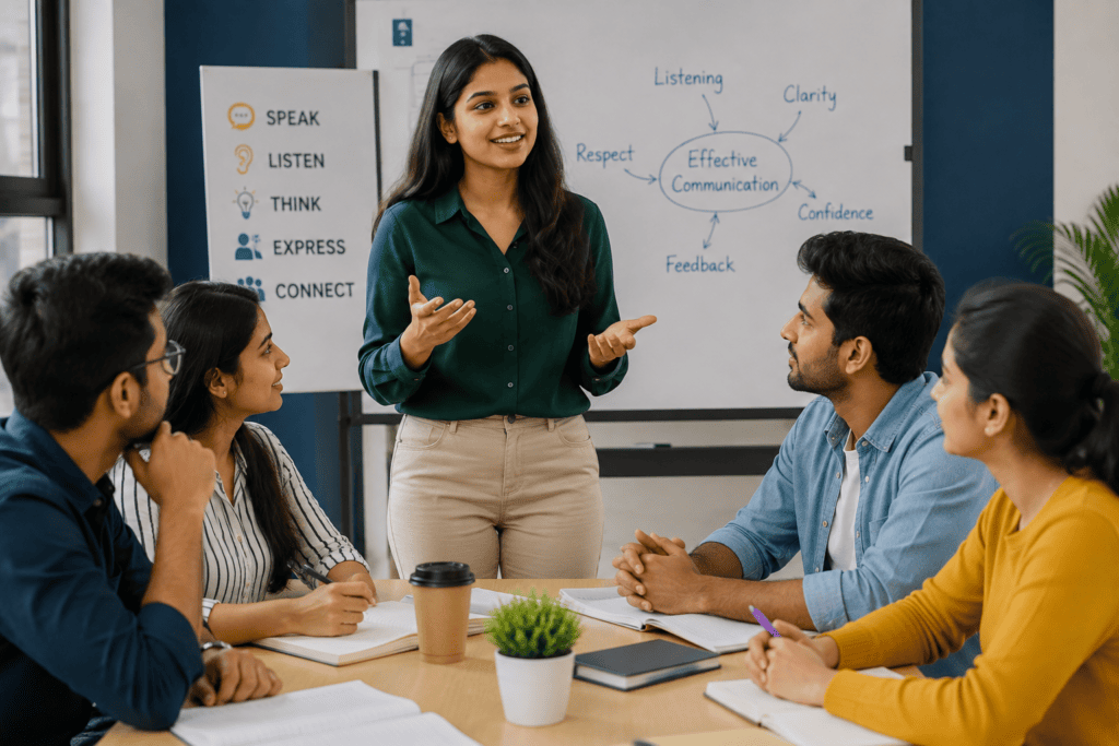 Young student speaking confidently during a classroom presentation