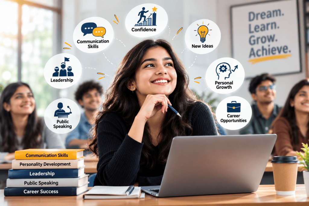 Student developing confidence and communication skills while studying