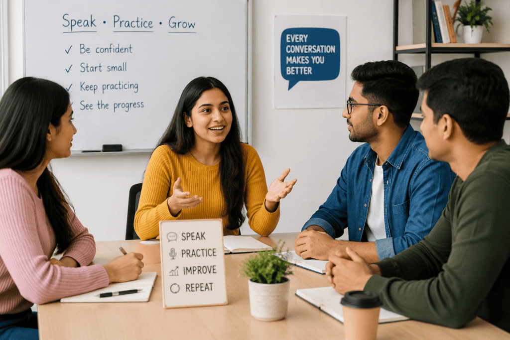 Regular English speaking practice in a classroom
