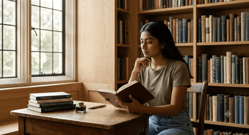 A student studying thoughtfully, highlighting essential skills in personal growth for students.